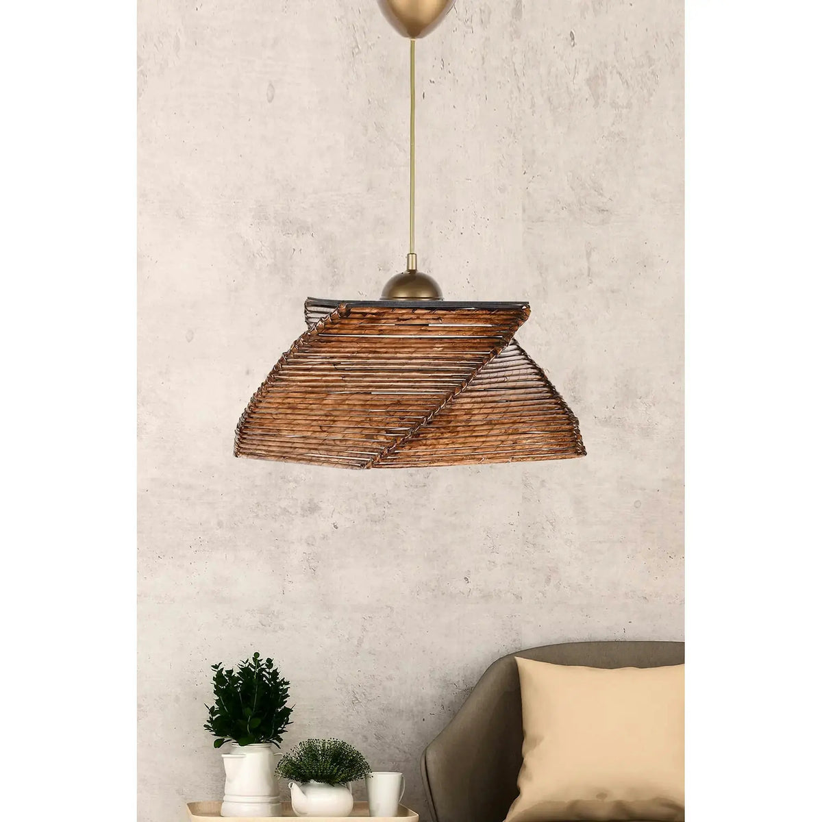 Lustra CARRE, maro/auriu, lemn/metal, 36x65 cm