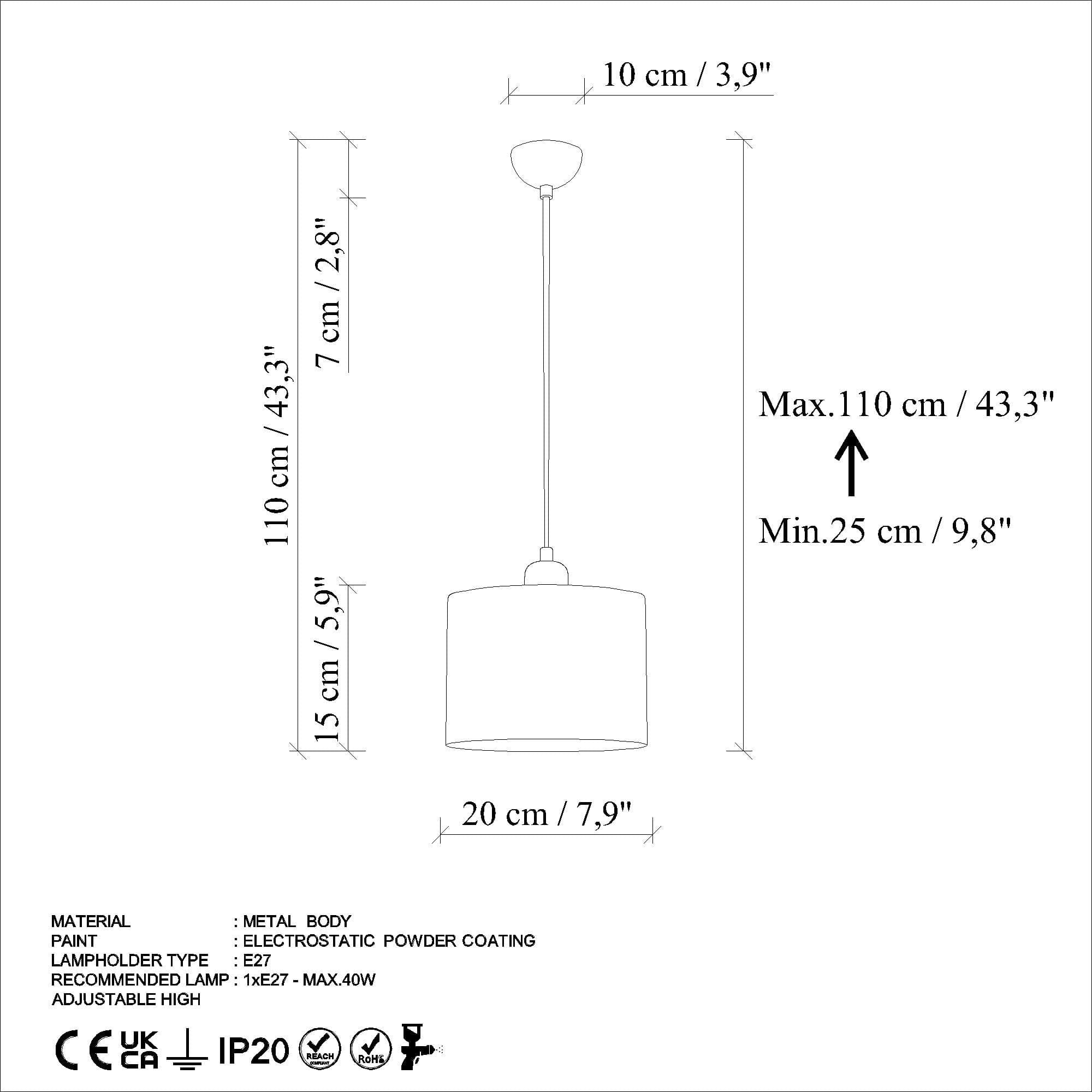 Lustra DUZ, albastru, metal, 20x25-110 cm