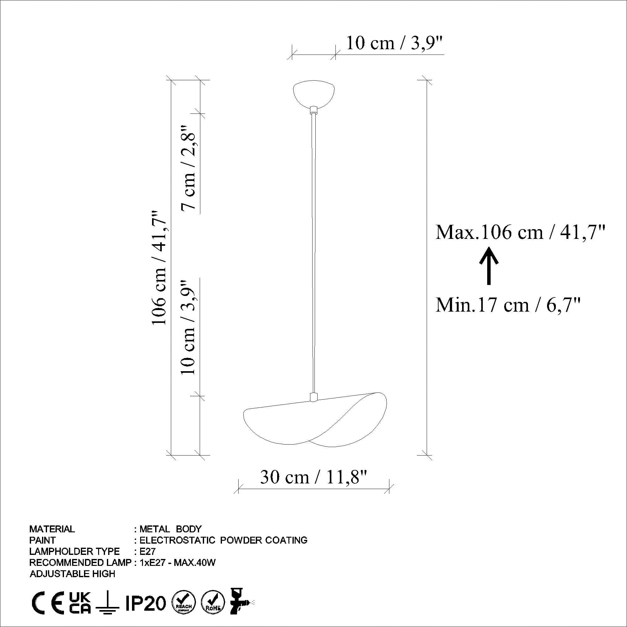 Lustra EGER, albastru, metal, 30x20x17-106 cm