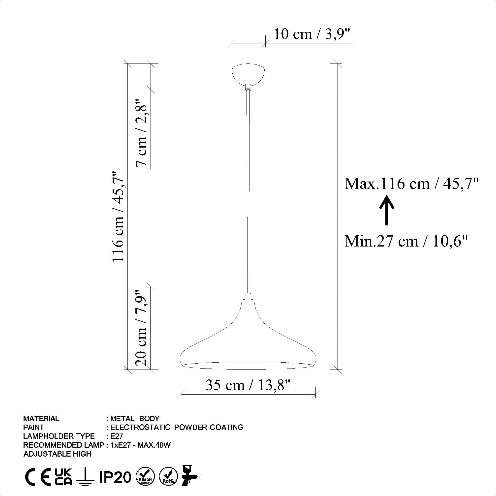 Lustra EYSAN 207, metal, 35x27-116 cm