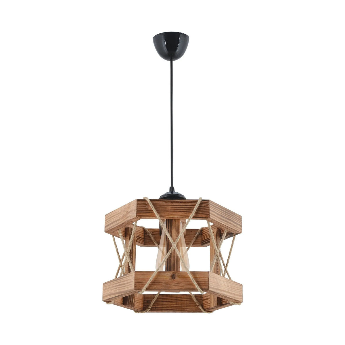 Lustra HEXAGONAL, stejar/negru, lemn/metal, 29x64 cm