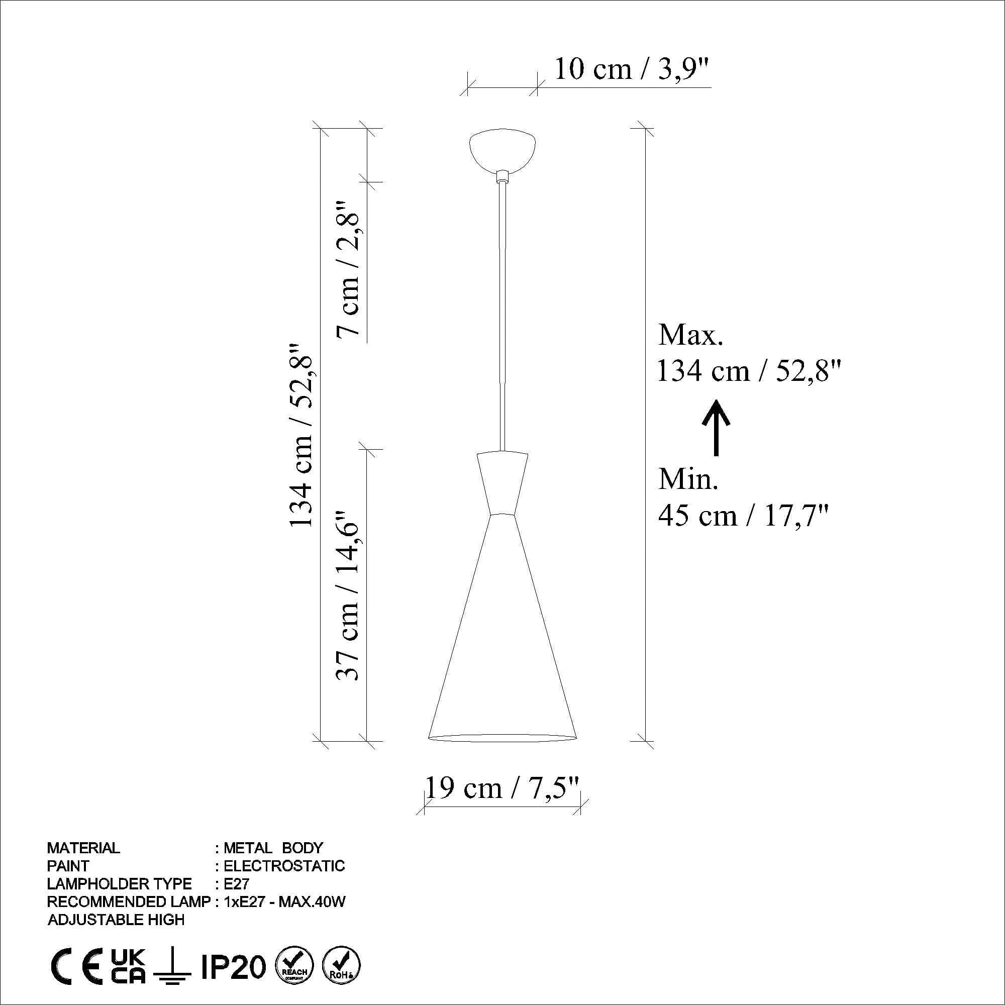 Lustra TOM 3541, metal, 19x45-134 cm