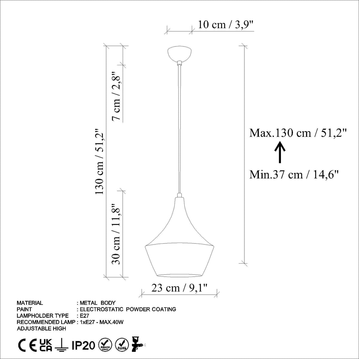 Lustra TOM 3551, metal, 23x37-130 cm