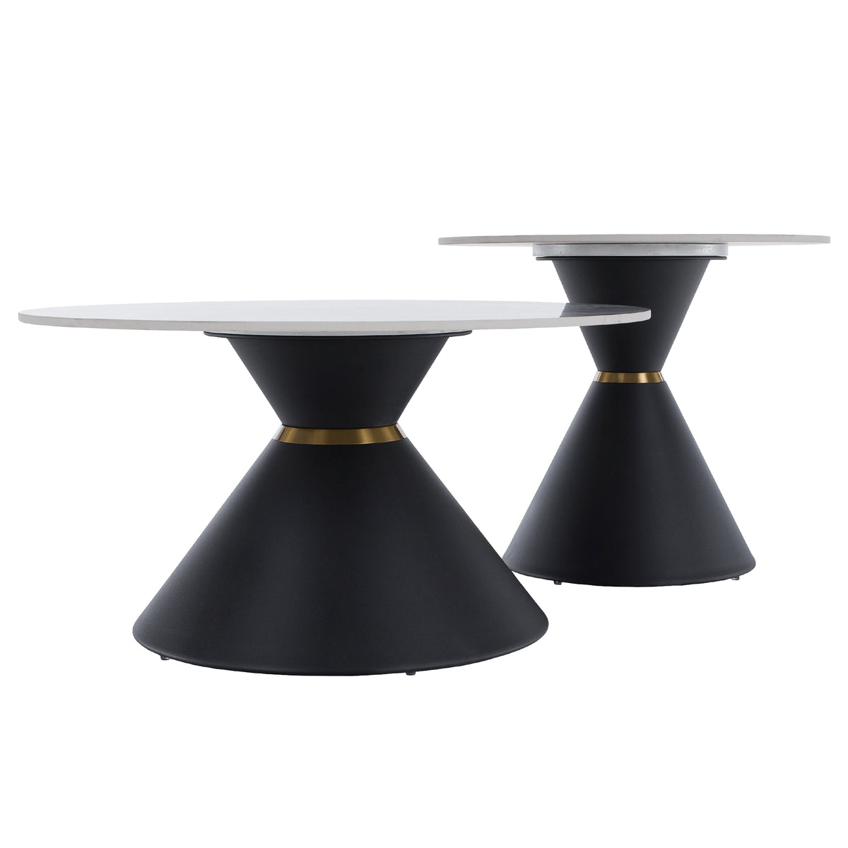 Set 2 masute cafea MABUZ NEW, alb cu efect de marmura/negru, piatra/metal
