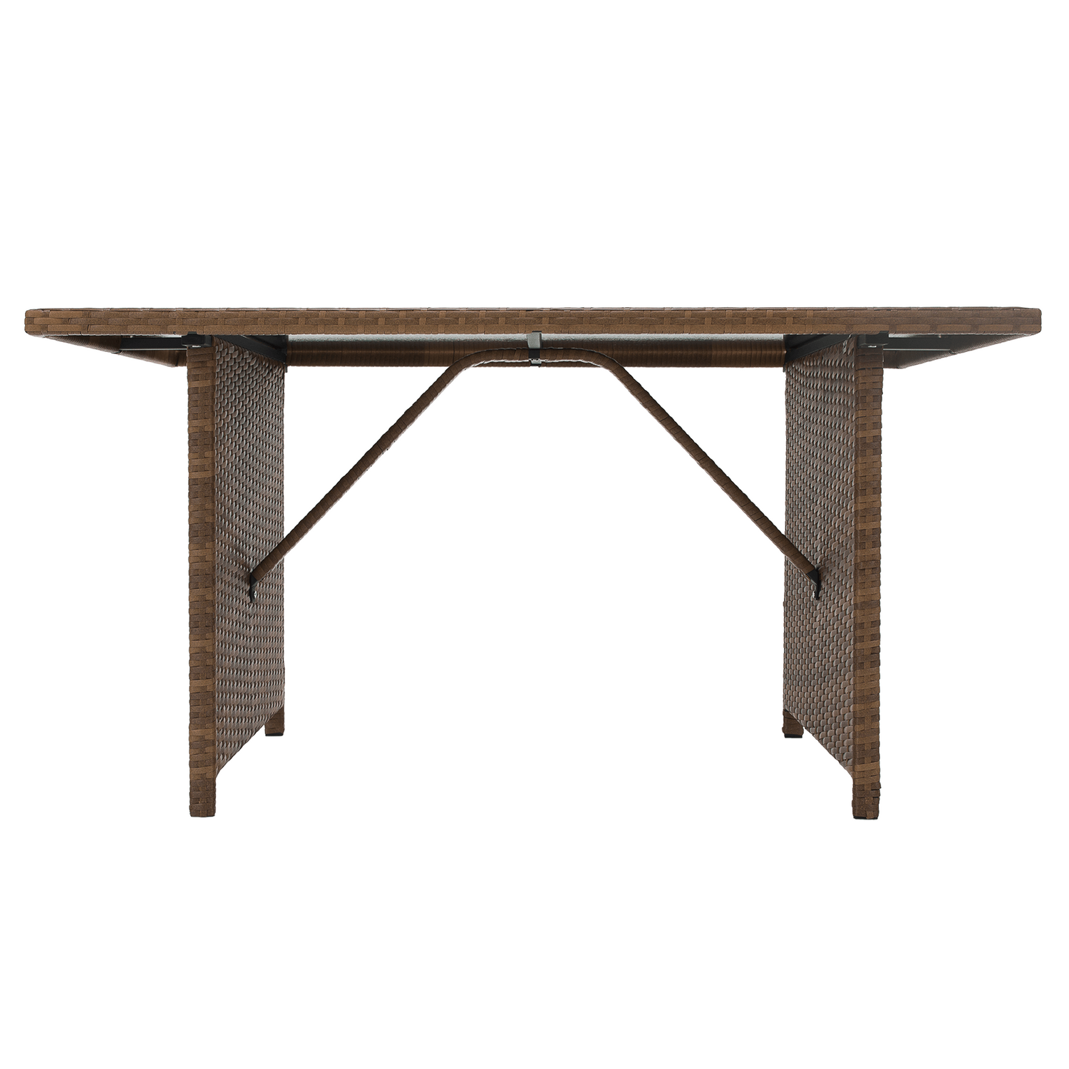 Set gradina MADUL, maro/negru, ratan sintetic/sticla temperata/metal, cu masa, banca si canapea