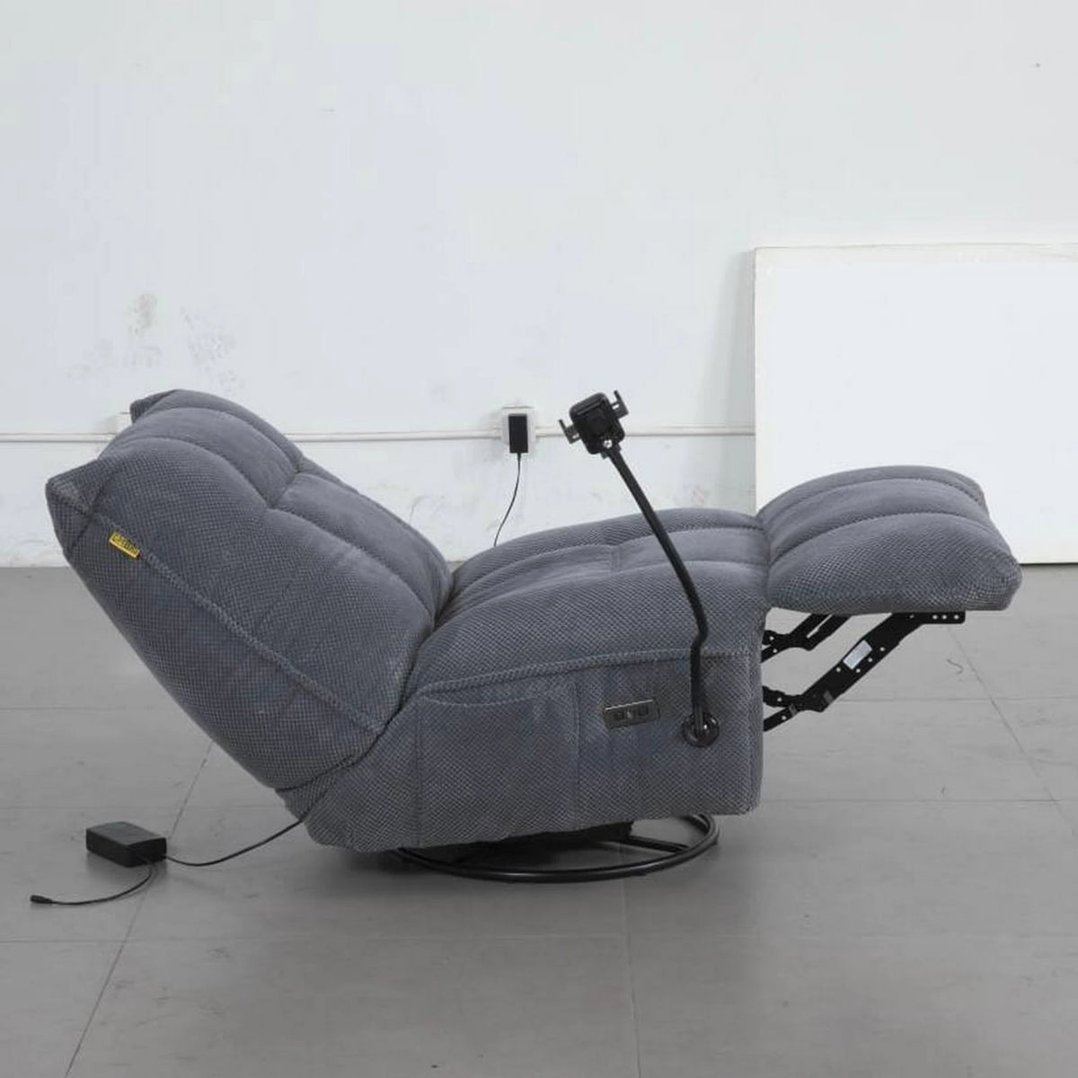 Fotoliu recliner MARCUS, gri/negru, stofa clasica/metal, 84x104x94 cm