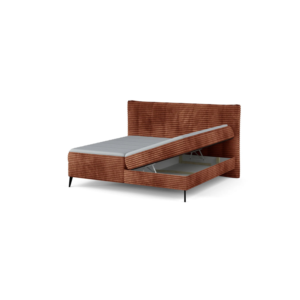Pat boxspring MARTINA 180x200, personalizabil materiale Gama Premium, cu saltea, topper si lada depozitare