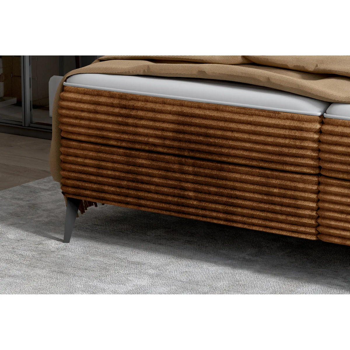 Pat boxspring MARTINA 180x200, personalizabil materiale Gama Premium, cu saltea, topper si lada depozitare