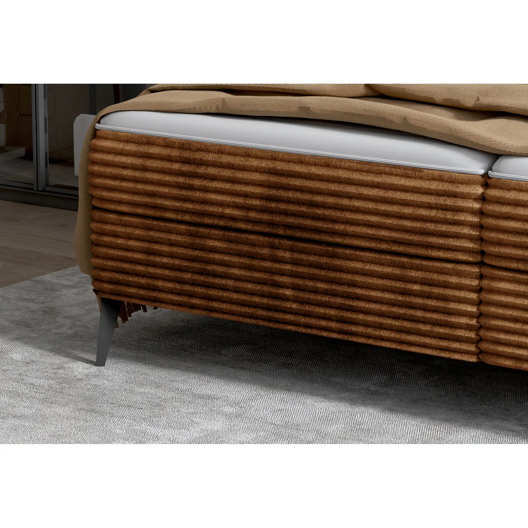 Pat boxspring MARTINA 180x200, personalizabil materiale Gama Premium, cu saltea, topper si lada depozitare