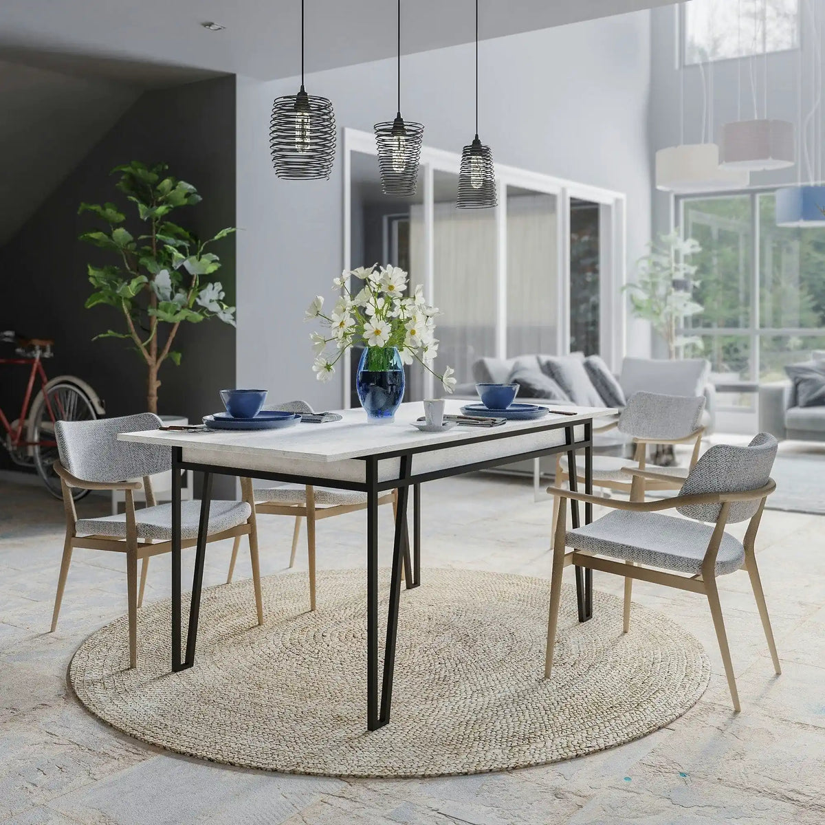 Masa 855DTE4602, gri/negru, PAL melaminat/metal, 132/170x80x76 cm