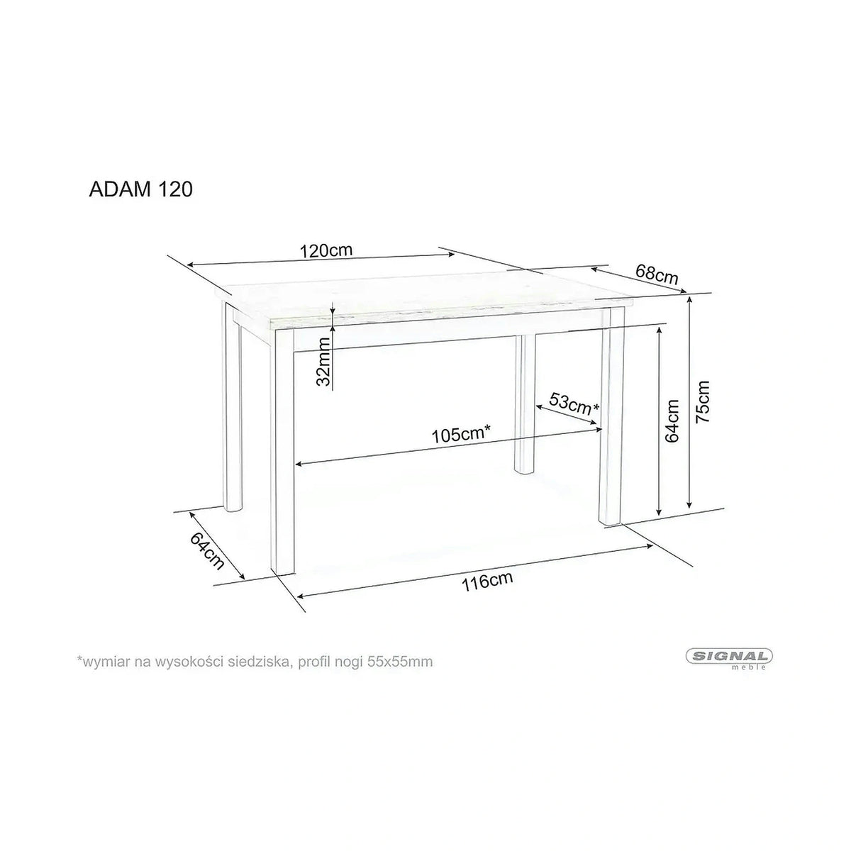 Masa ADAM, stejar/alb, 120x68x75 cm