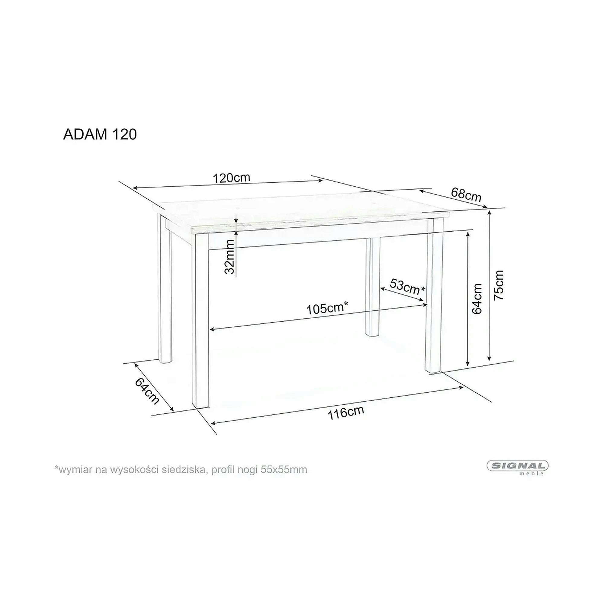 Masa ADAM, stejar/alb, 120x68x75 cm