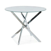 Masa AGIS, alb cu efect de marmura, sticla/metal, 90x90x73 cm