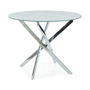 Masa AGIS, alb cu efect de marmura, sticla/metal, 90x90x73 cm