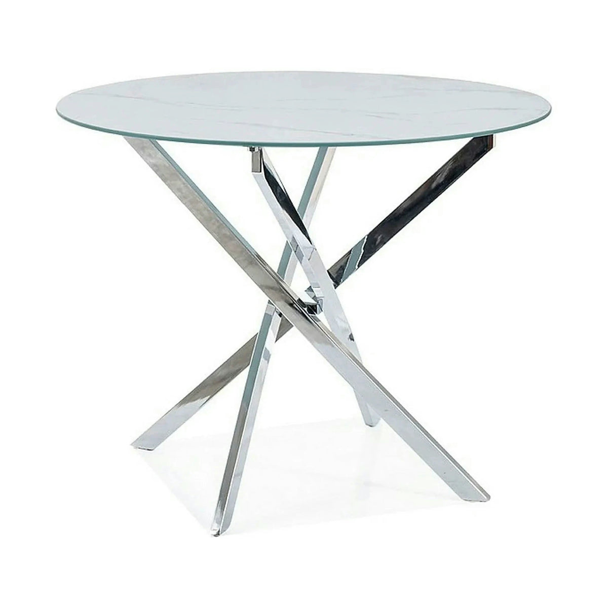 Masa AGIS, alb cu efect de marmura, sticla/metal, 90x90x73 cm