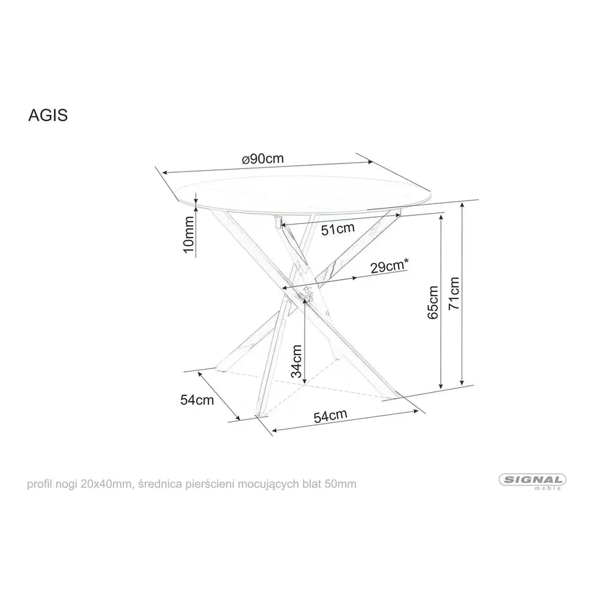 Masa AGIS, alb cu efect de marmura, sticla/metal, 90x90x73 cm