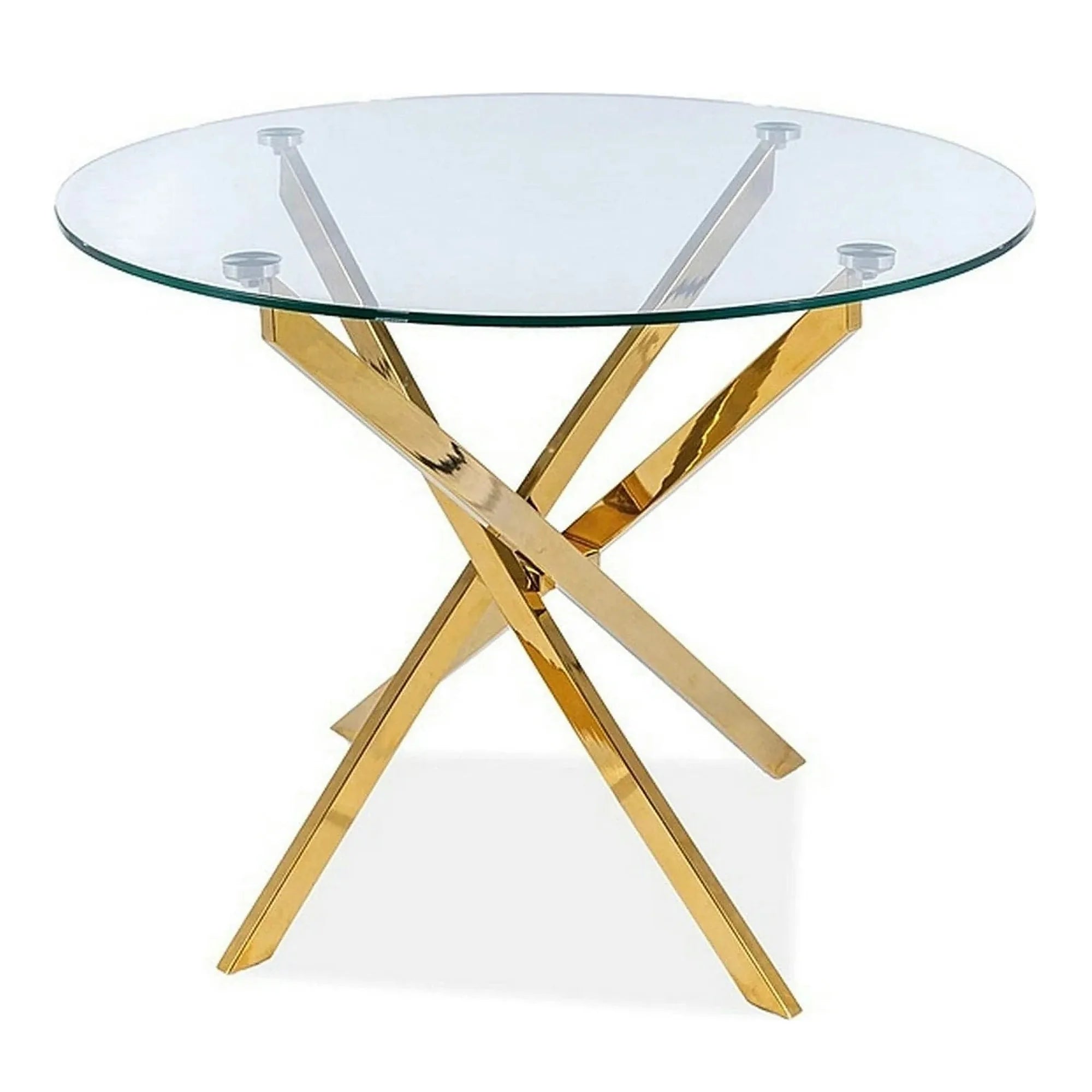 Masa AGIS, transparent/auriu, sticla securizata/metal, 90x90x75 cm