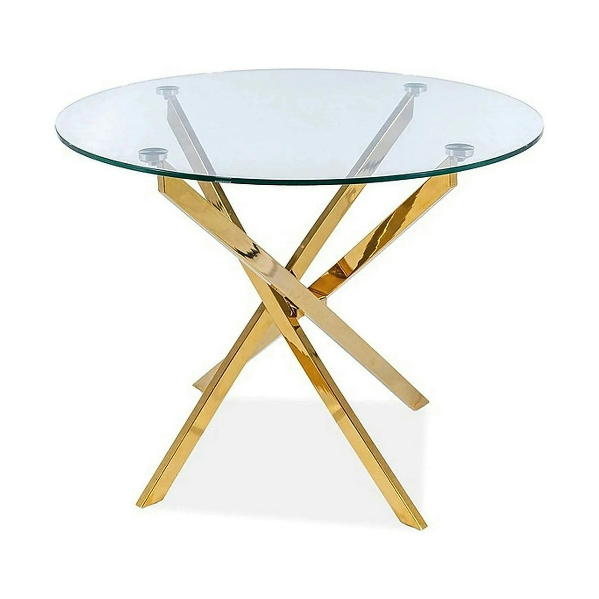 Masa AGIS, transparent/auriu, sticla securizata/metal, 90x90x75 cm