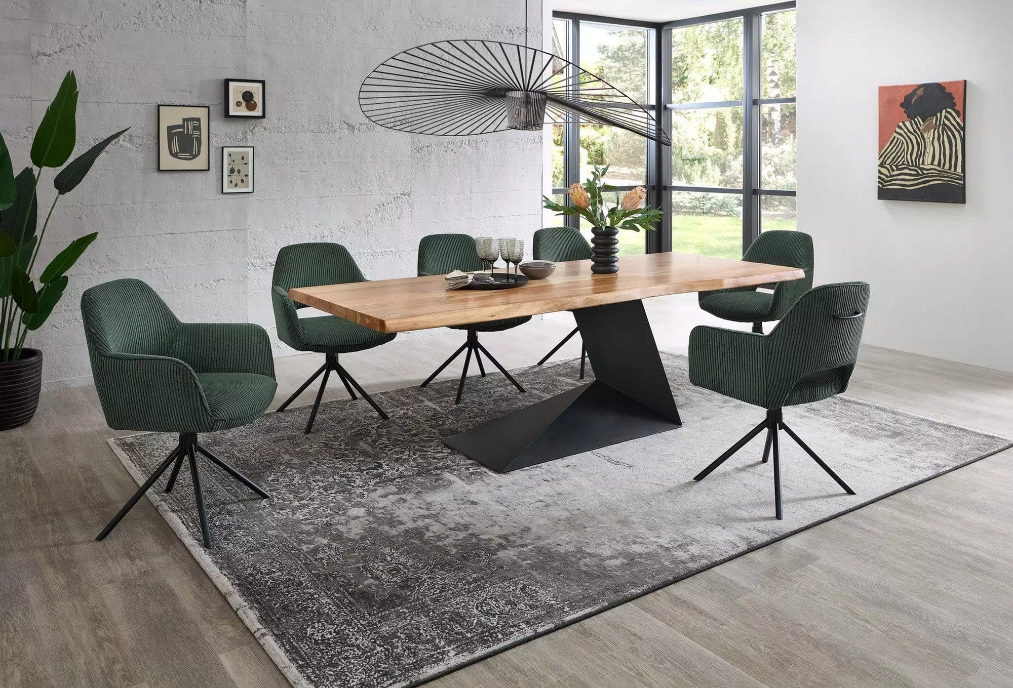 Masa ALAN, stejar/negru, lemn/metal, 240x100x76 cm
