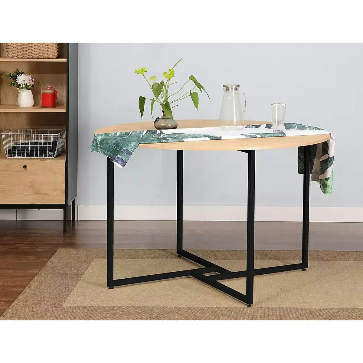 Masa ALTO, stejar/negru, PAL laminat/metal, 120x120x76 cm