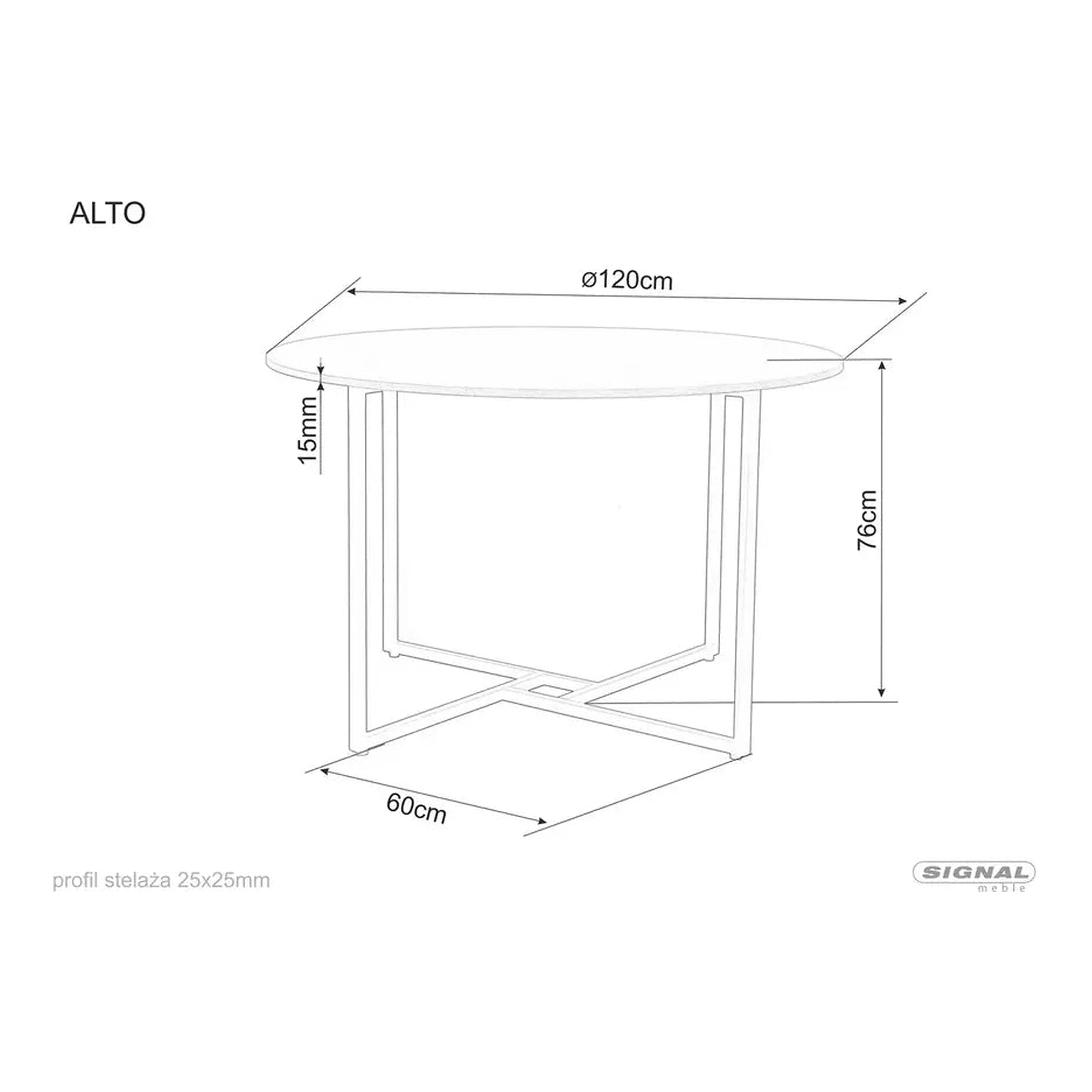Masa ALTO, stejar/negru, PAL laminat/metal, 120x120x76 cm