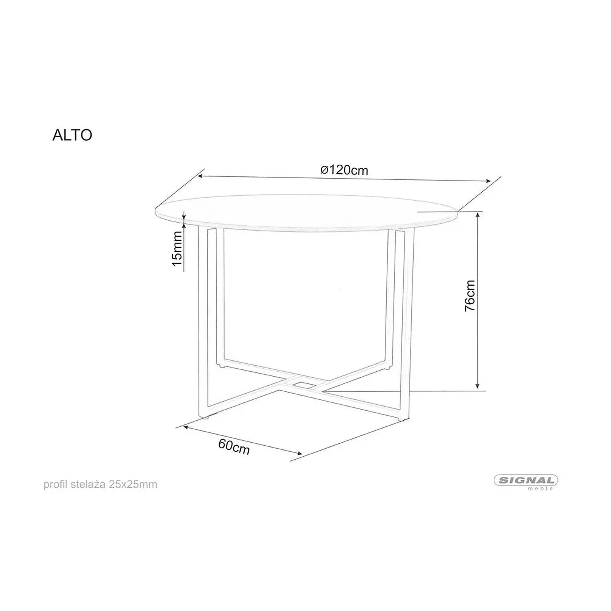 Masa ALTO, stejar/negru, PAL laminat/metal, 120x120x76 cm