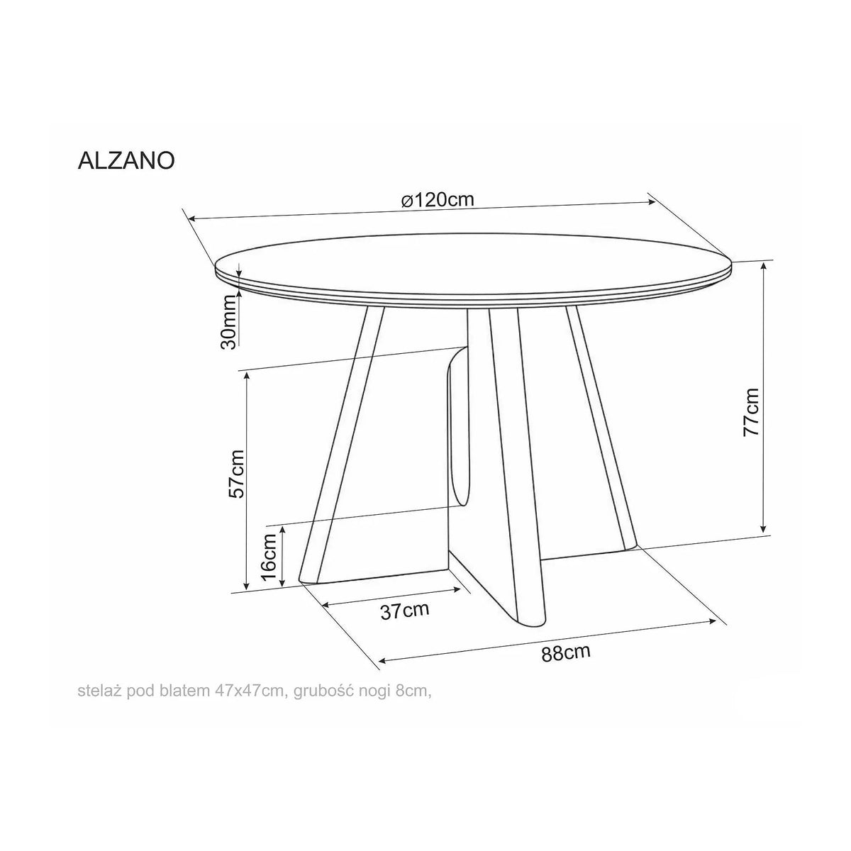 Masă ALZANO, alb lucios/nuc, ceramică/furnir/MDF, Ø120x77 cm