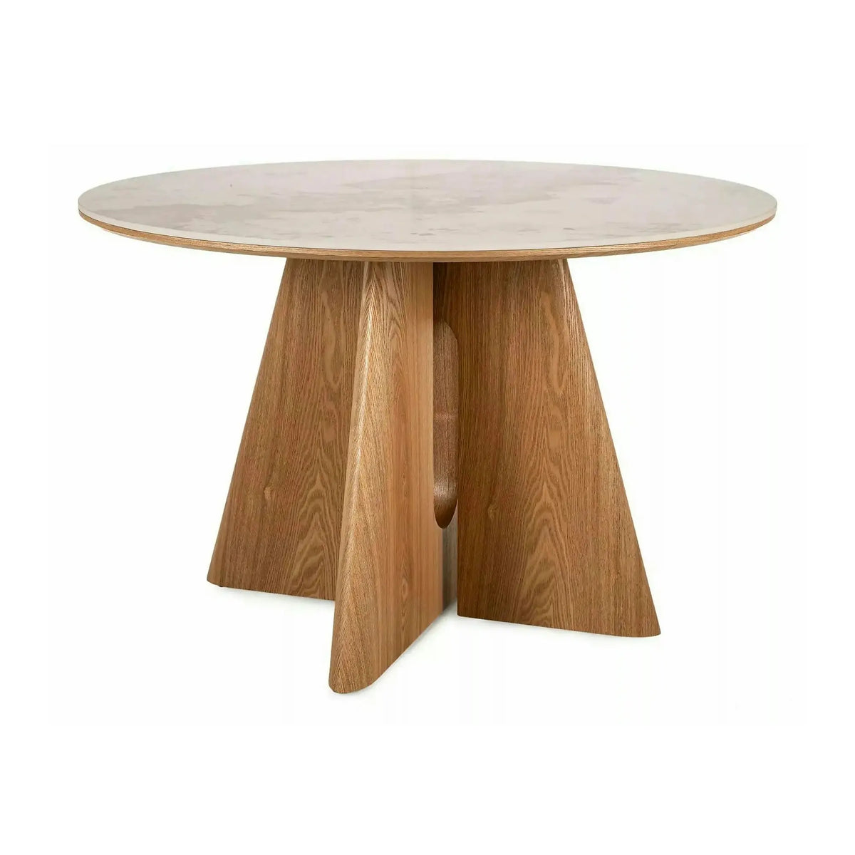 Masă ALZANO, alb lucios/stejar, ceramică/furnir/MDF, Ø120x77 cm