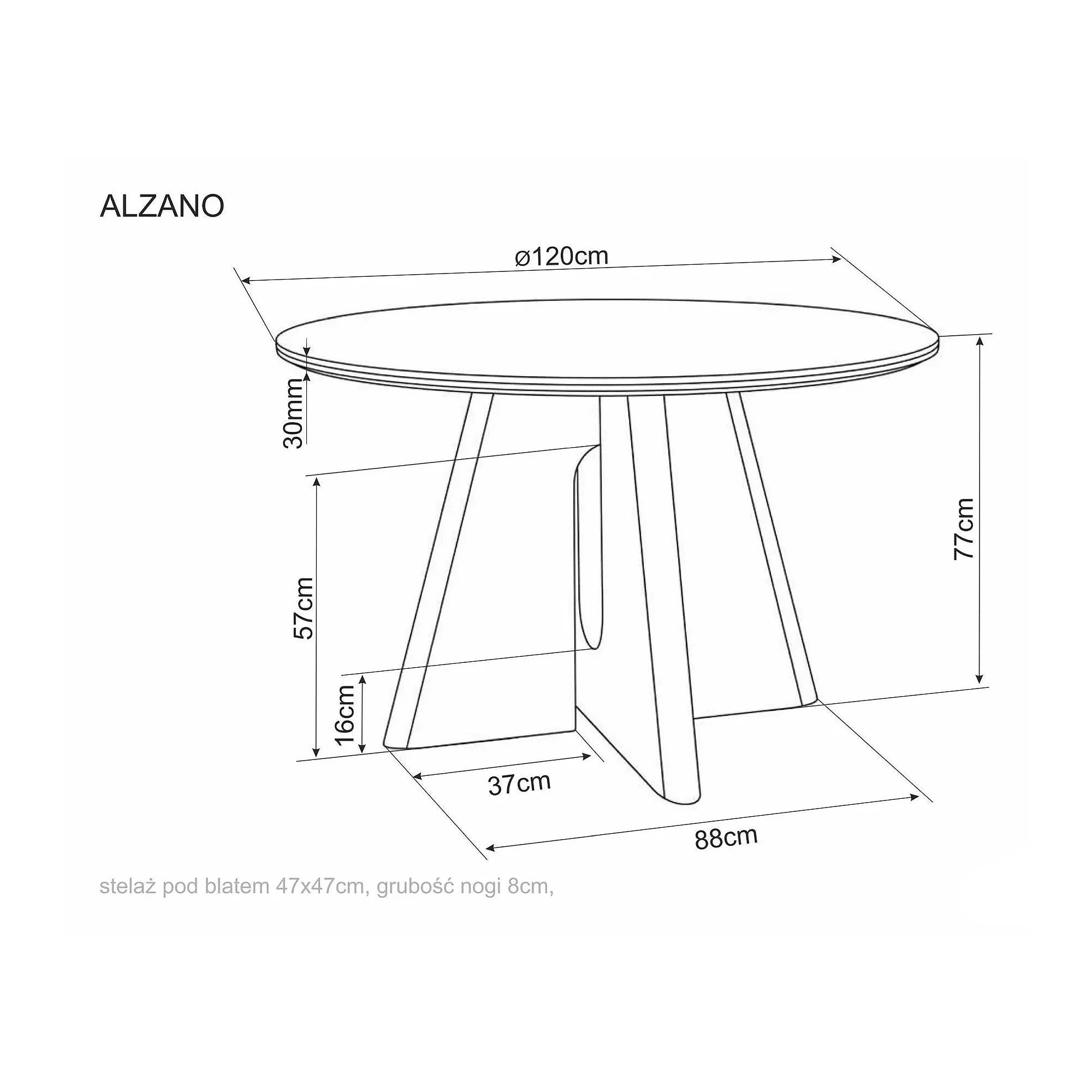 Masă ALZANO, alb lucios/stejar, ceramică/furnir/MDF, Ø120x77 cm