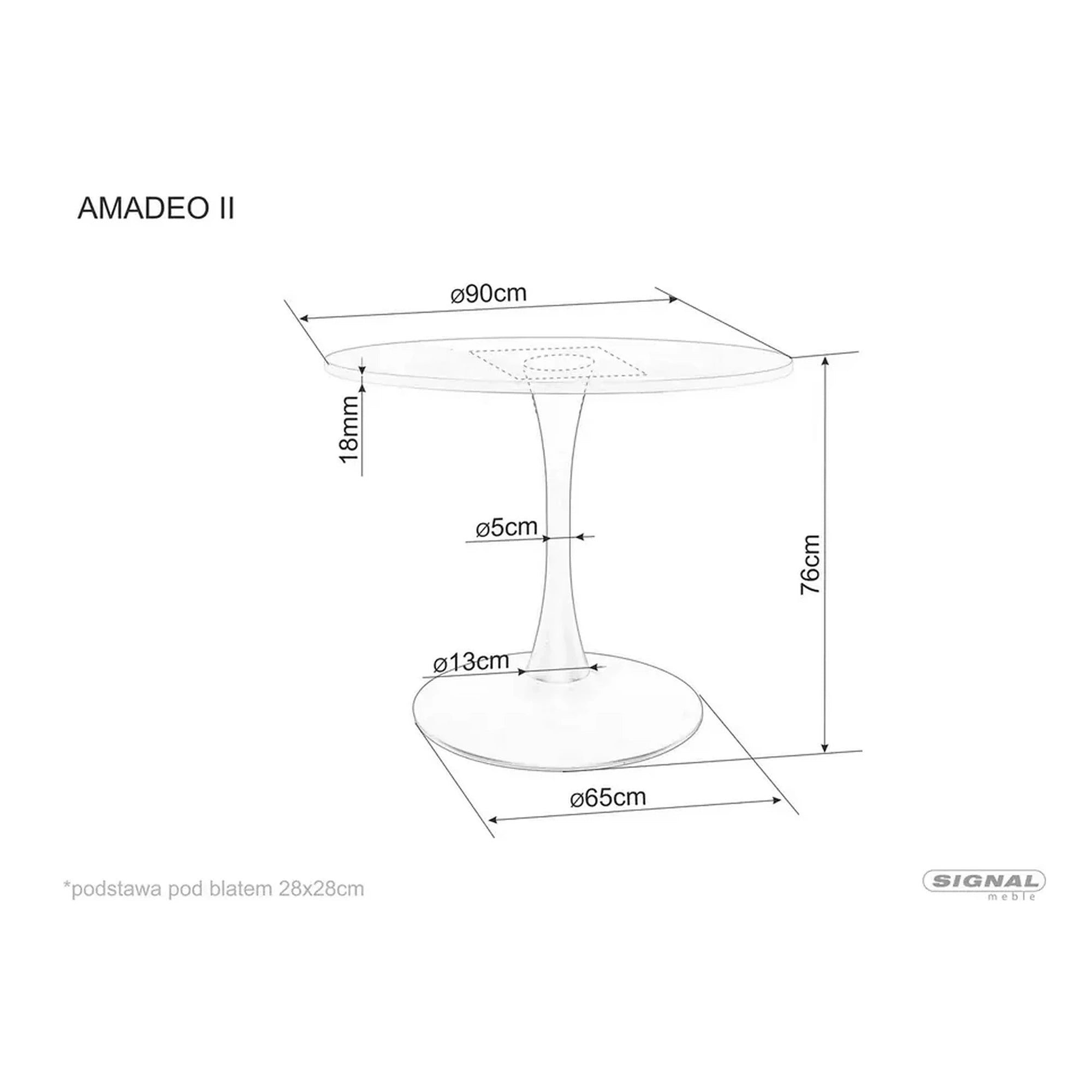 Masa AMADEO II, stejar/negru mat, 90x76 cm