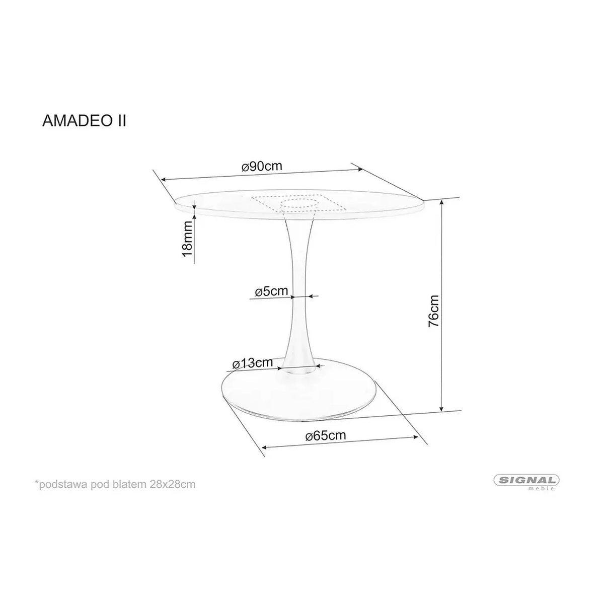 Masa AMADEO II, stejar/negru mat, 90x76 cm