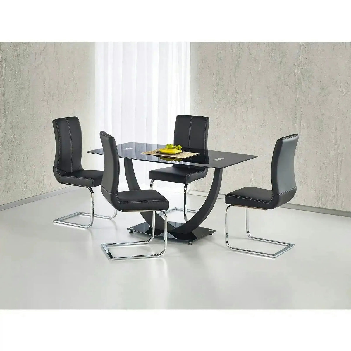 Masa ANTON, negru transparent/negru, sticla/metal, 140x80x75 cm