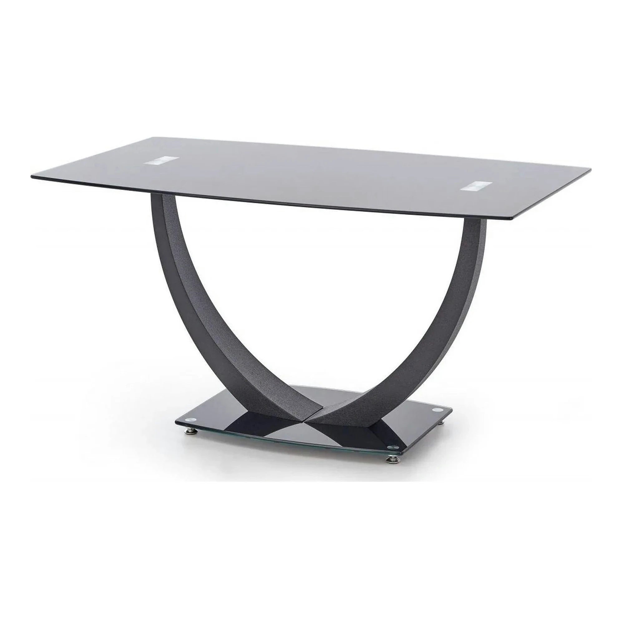 Masa ANTON, negru transparent/negru, sticla/metal, 140x80x75 cm