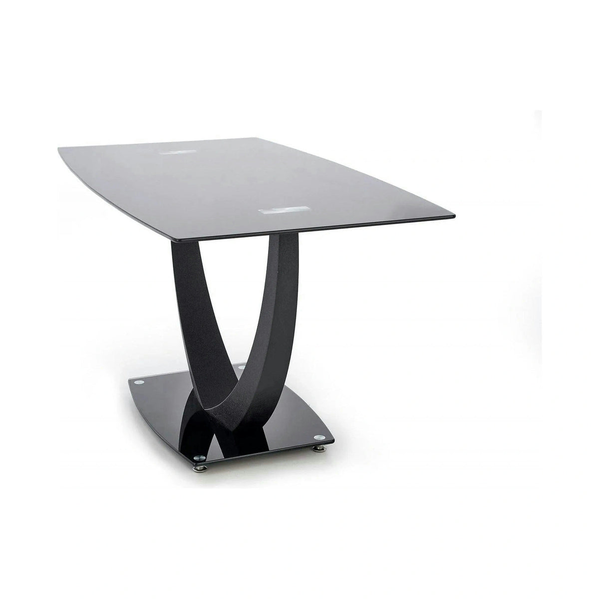 Masa ANTON, negru transparent/negru, sticla/metal, 140x80x75 cm