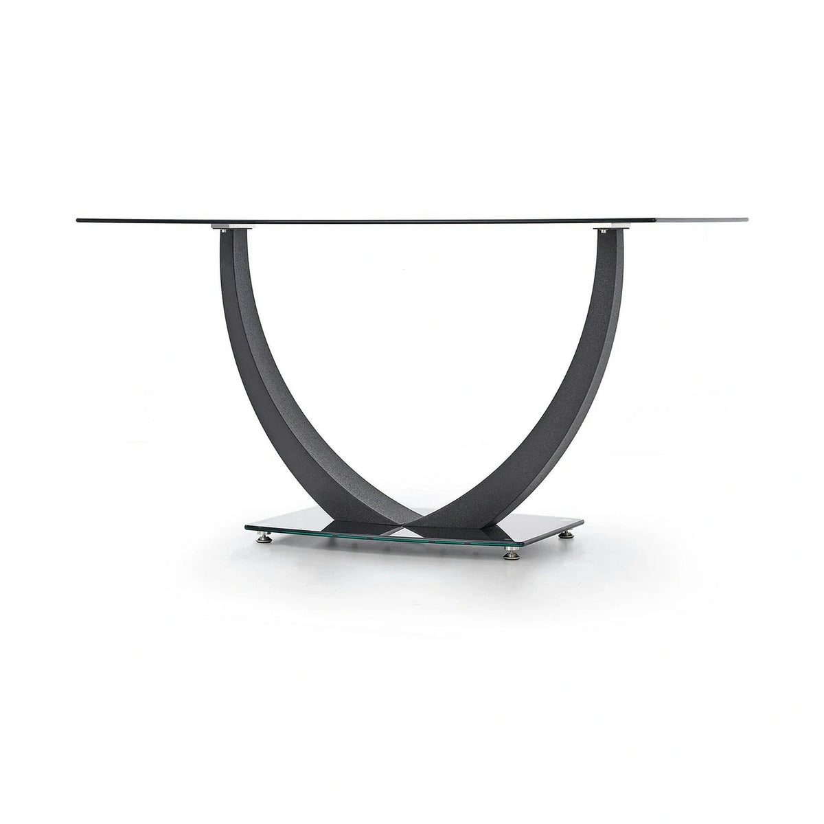 Masa ANTON, negru transparent/negru, sticla/metal, 140x80x75 cm