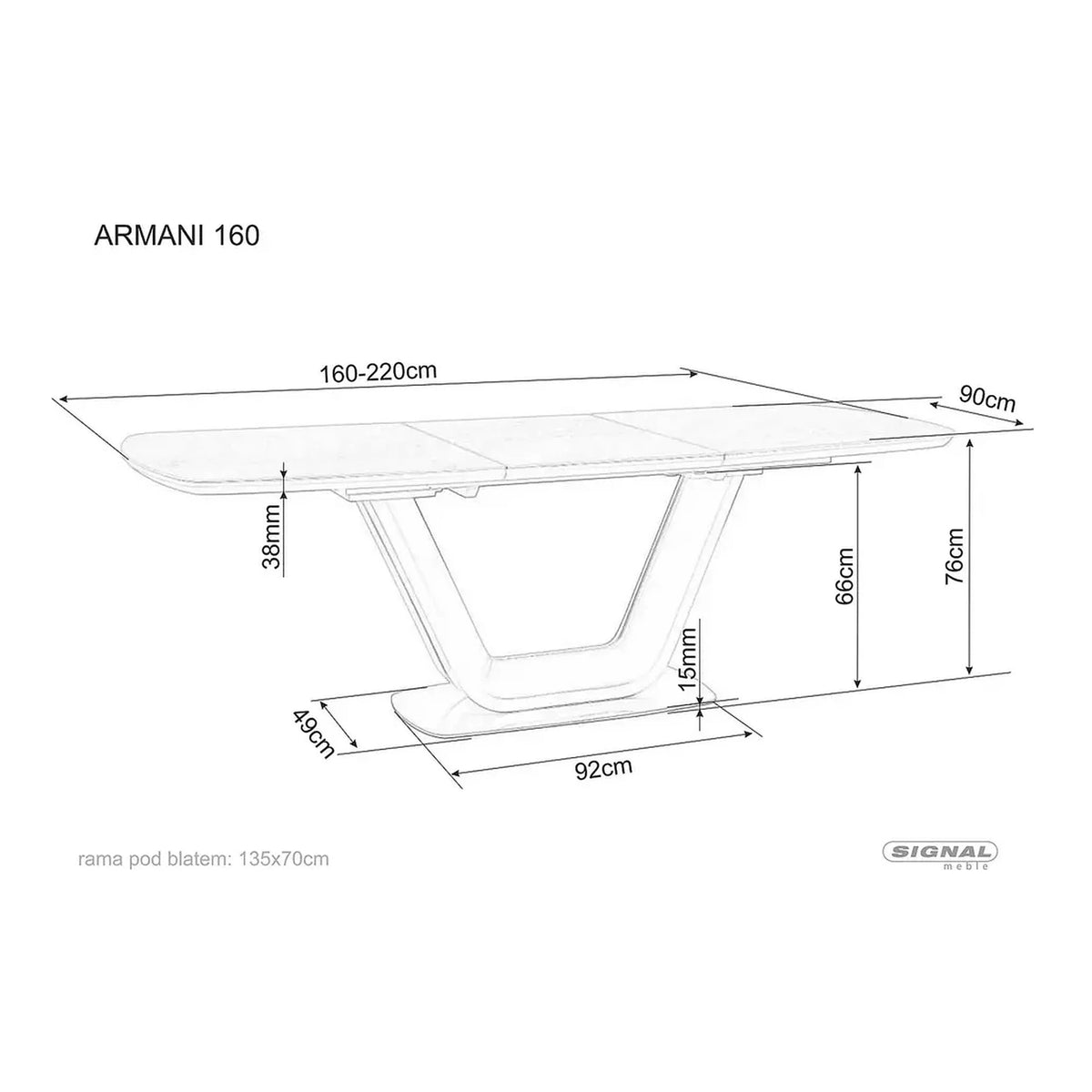 Masa ARMANI, gri cu efect de marmura, 160/220x90x76 cm