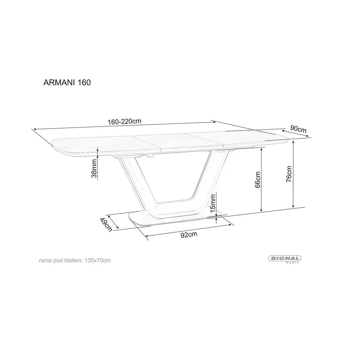 Masa ARMANI, gri cu efect de marmura, 160/220x90x76 cm