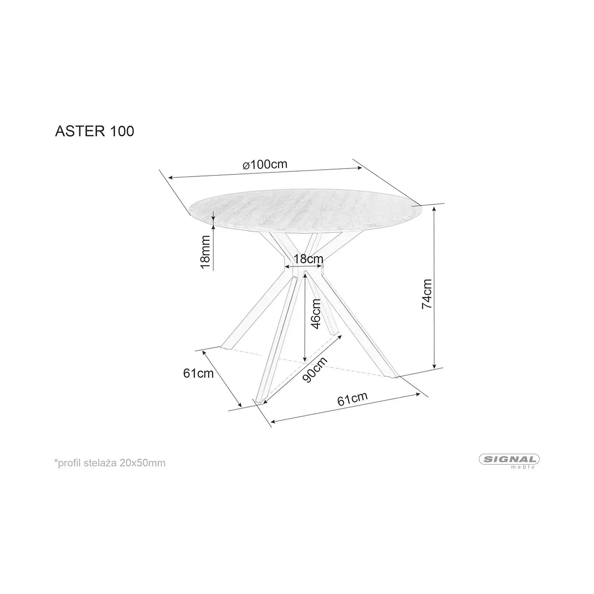 Masa ASTER, stejar/negru, 100x100x76 cm