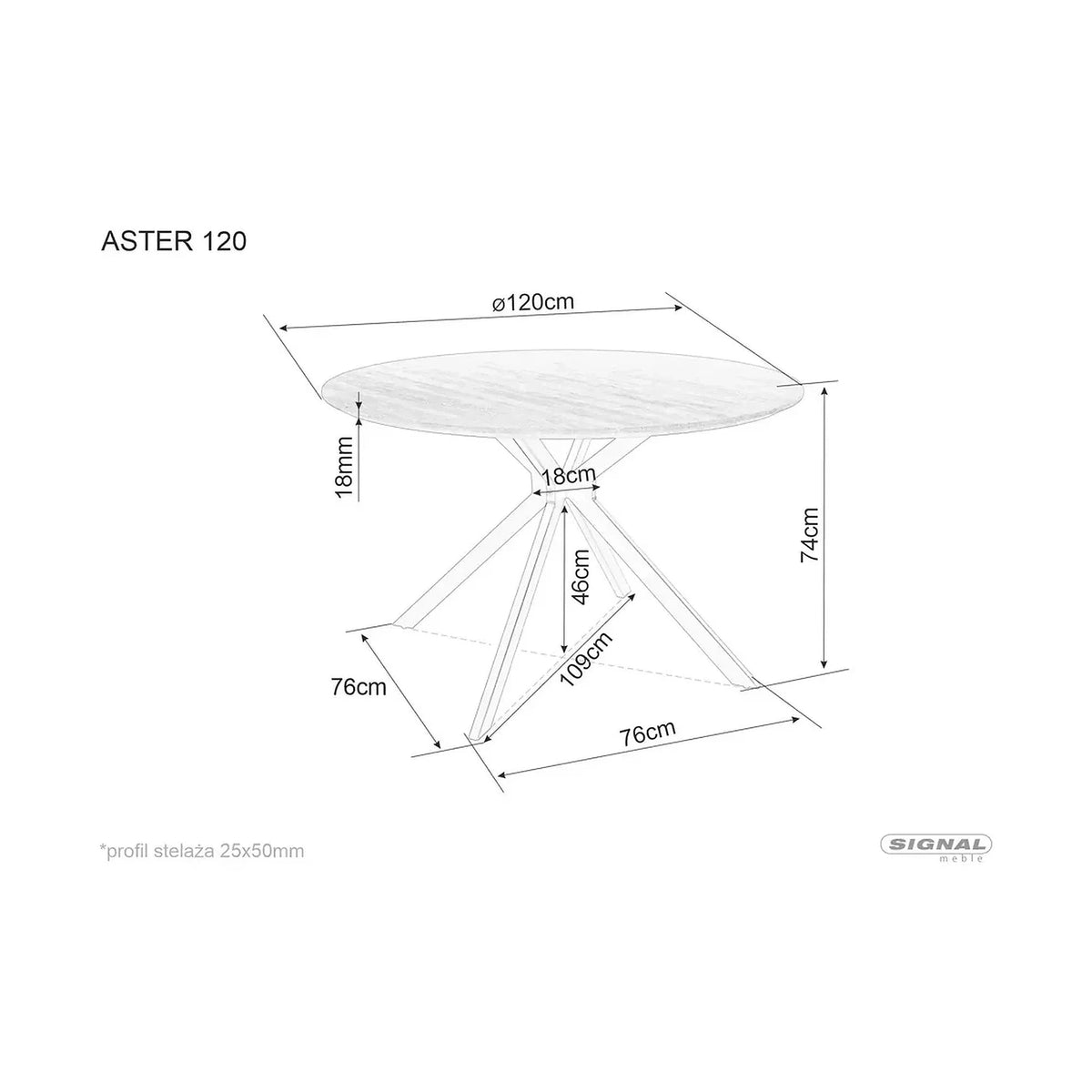 Masa ASTER, stejar/negru, 120x120x75 cm