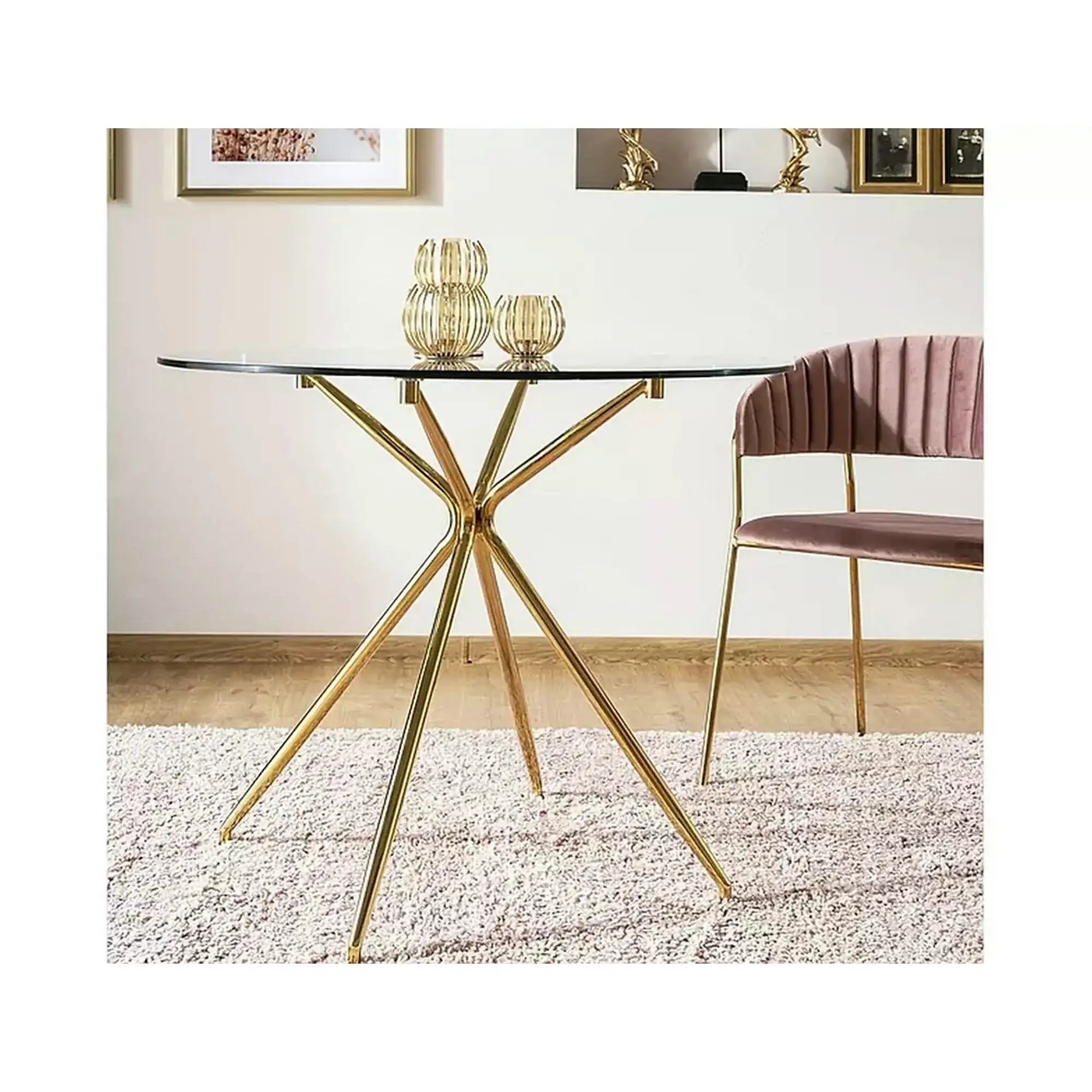 Masa AZALIA, transparent/auriu, sticla/metal, 80x80x75 cm