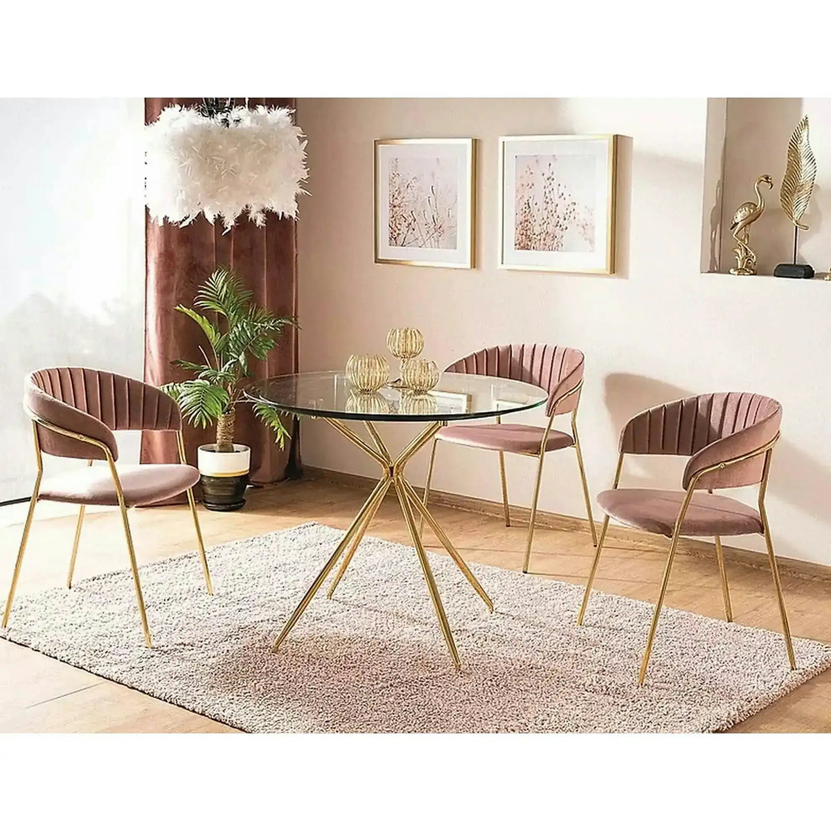Masa AZALIA, transparent/auriu, sticla/metal, 80x80x75 cm