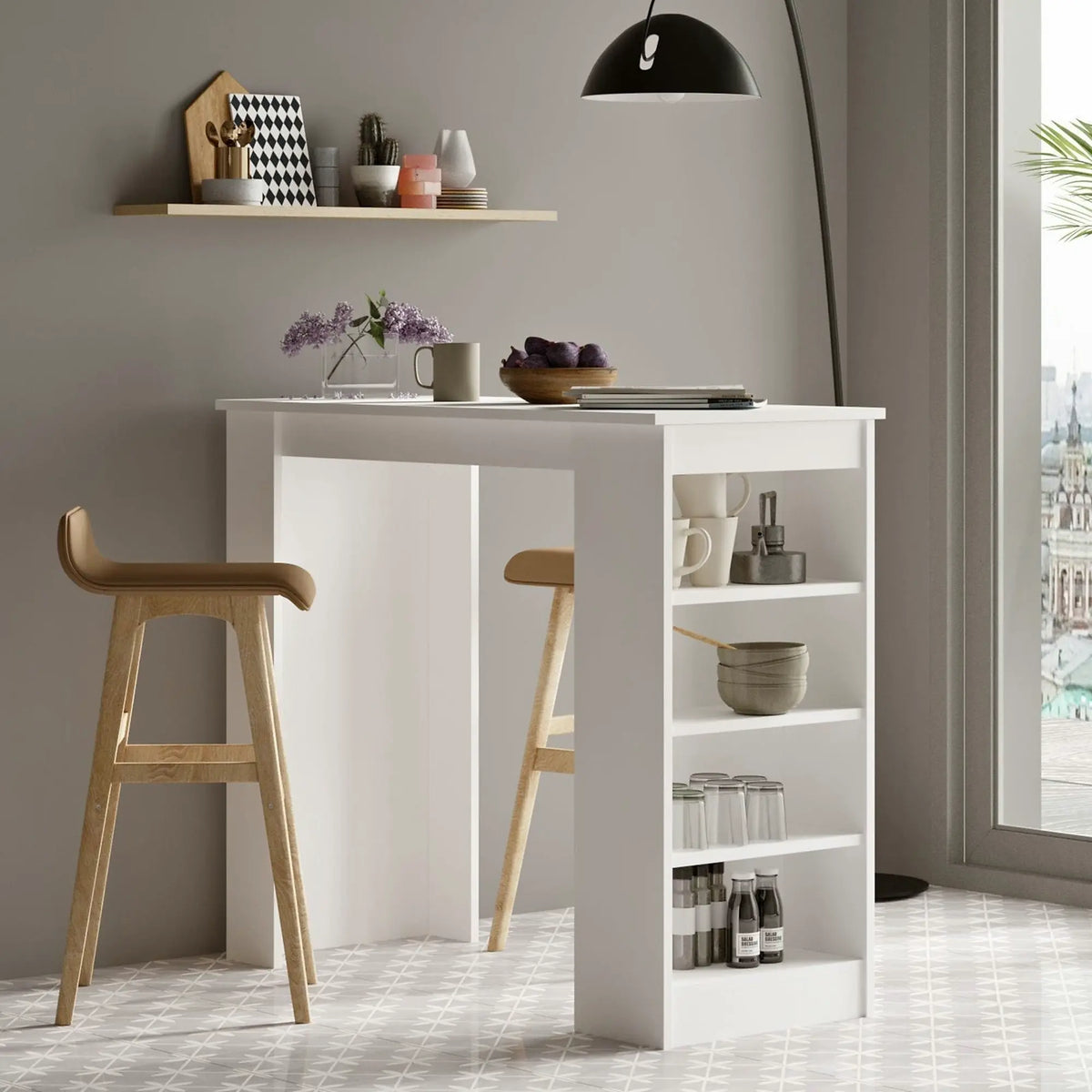 Masa bar ST1 - W, alb, PAL melaminat, 120x52x102 cm