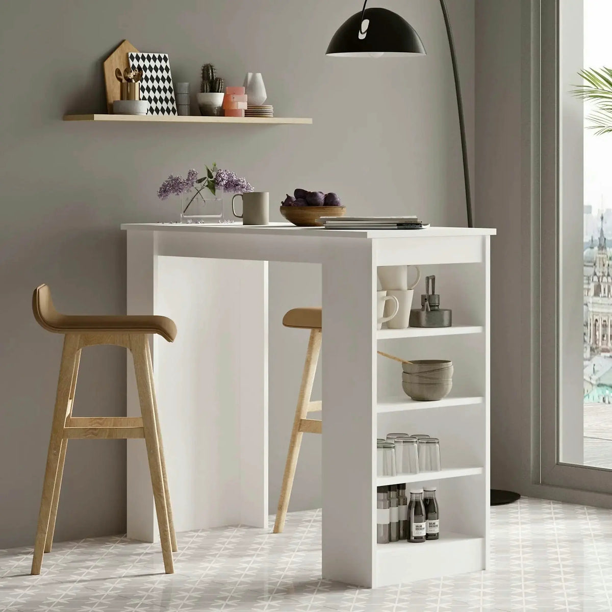 Masa bar ST1 - W, alb, PAL melaminat, 120x52x102 cm