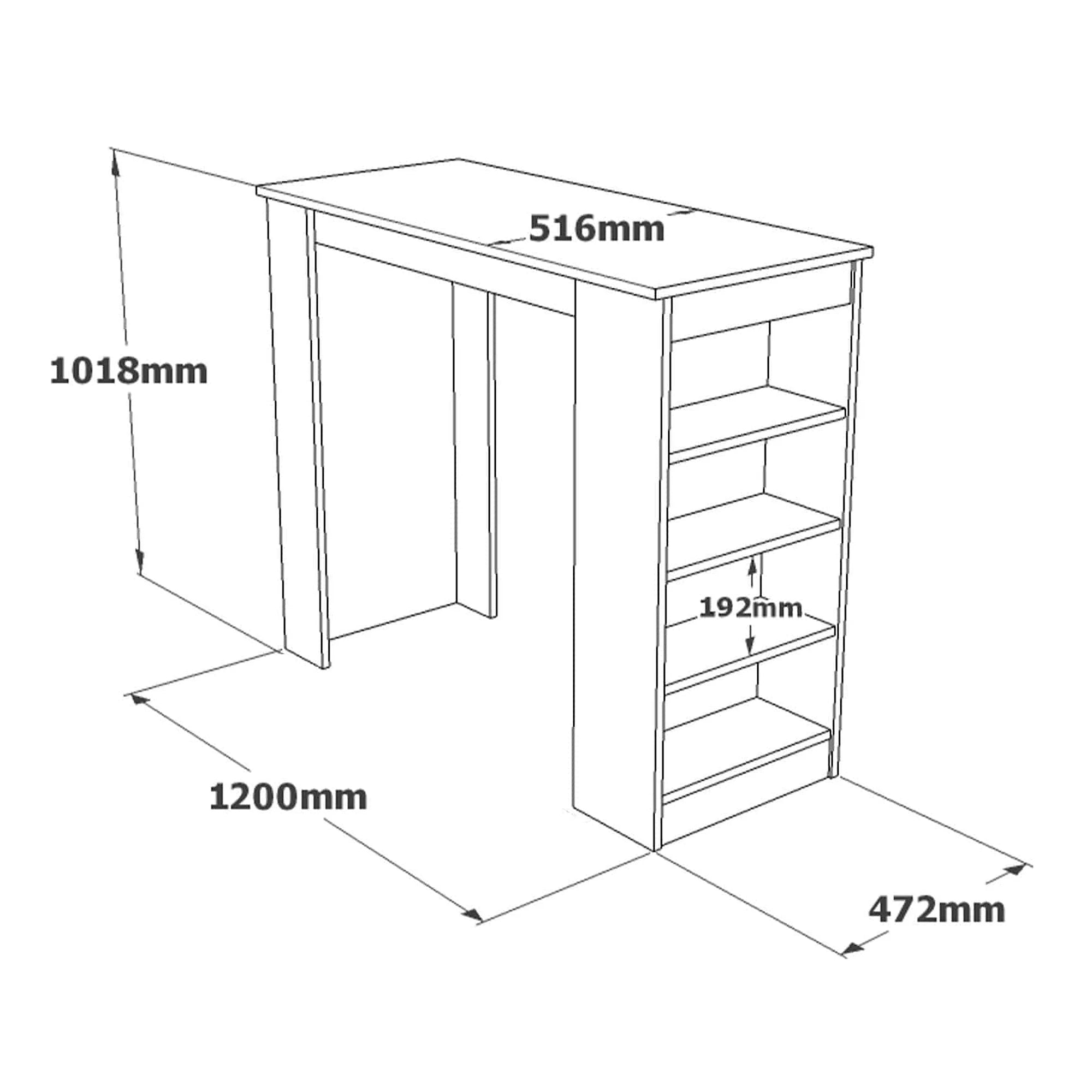 Masa bar ST1 - W, alb, PAL melaminat, 120x52x102 cm