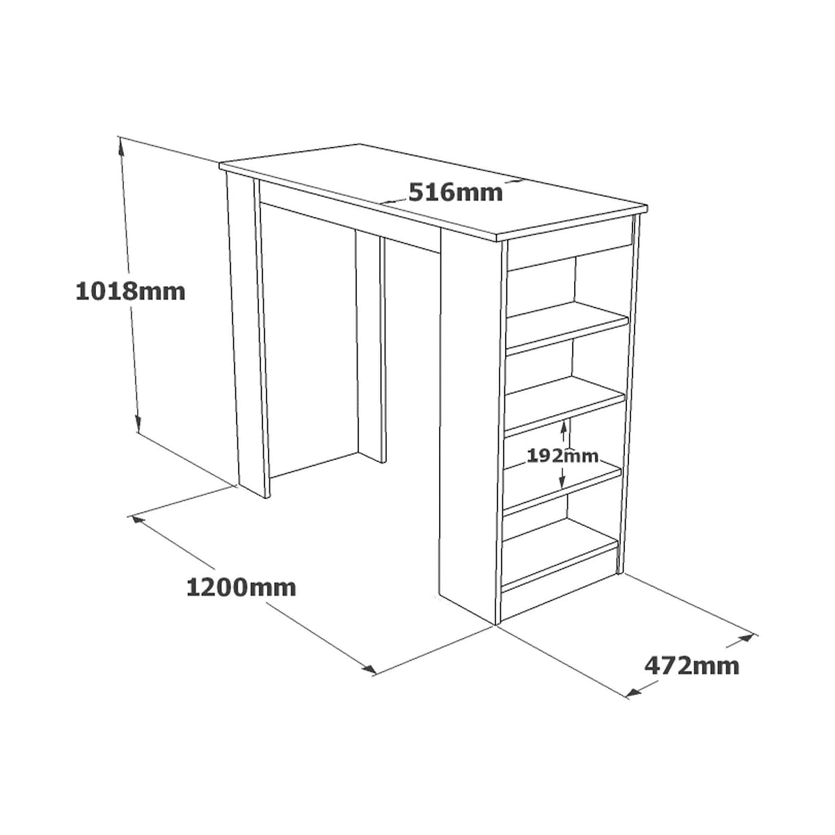 Masa bar ST1 - W, alb, PAL melaminat, 120x52x102 cm