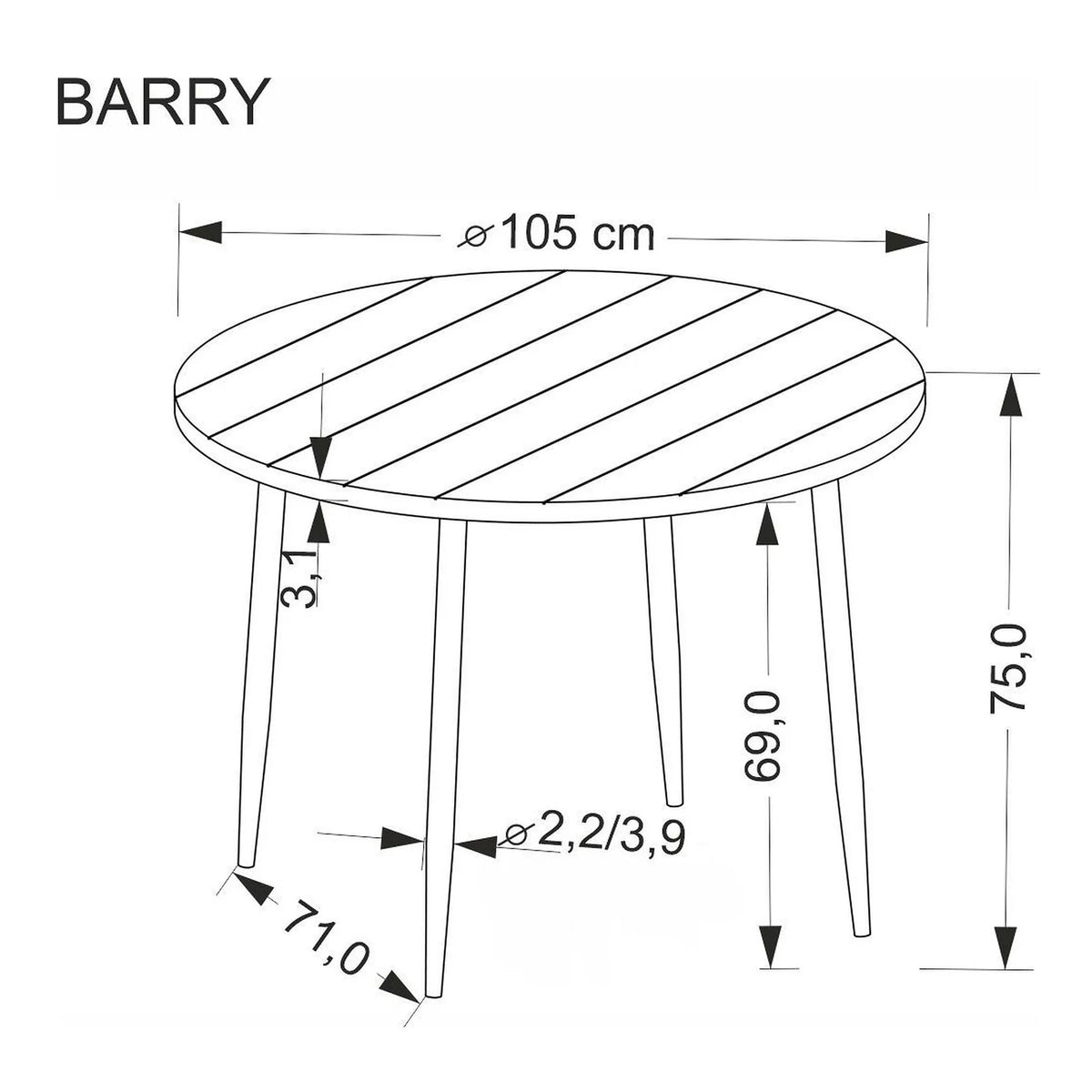 Masa BARRY, nuc/negru, 105x75 cm