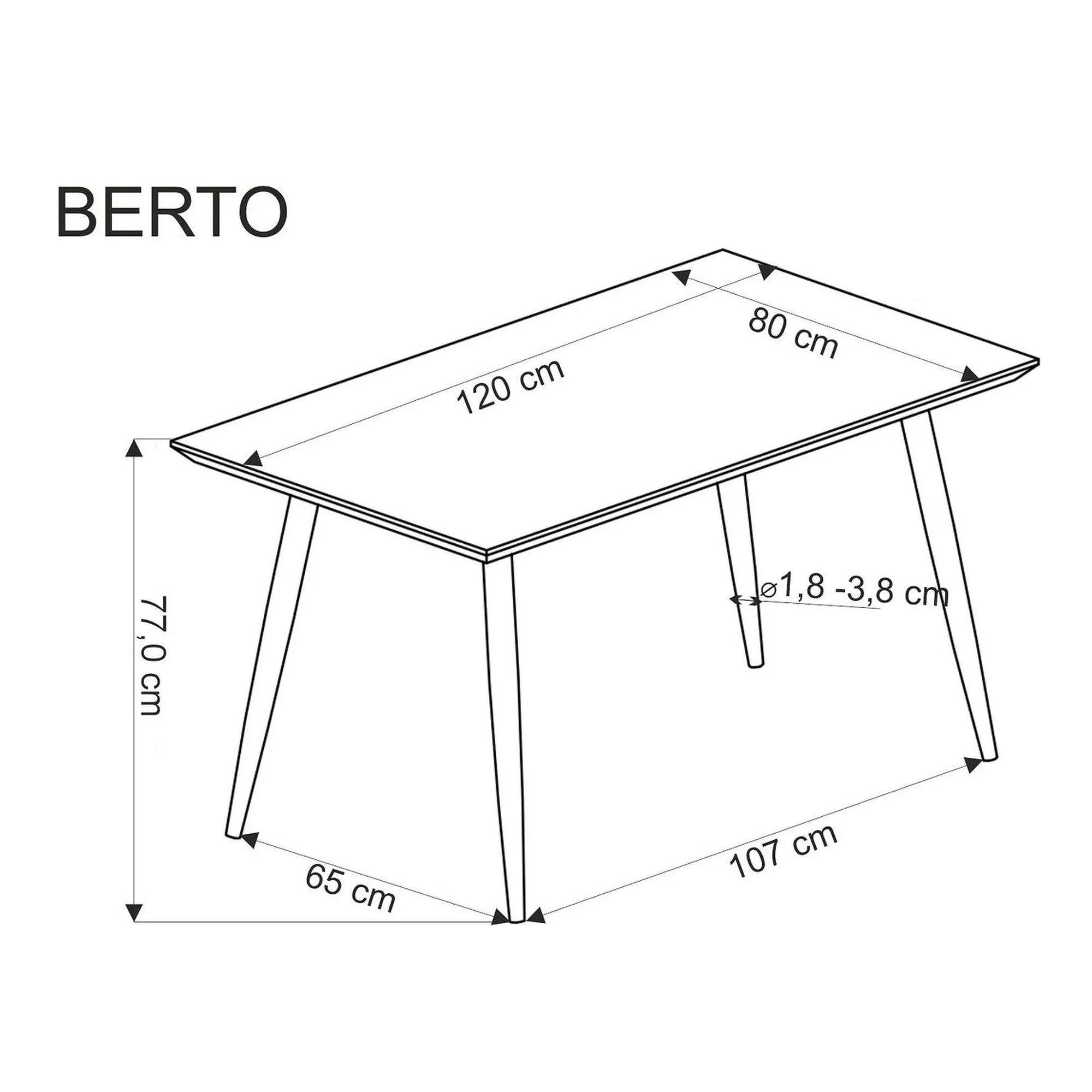 Masa BERTO, stejar/negru, 120x80x77 cm
