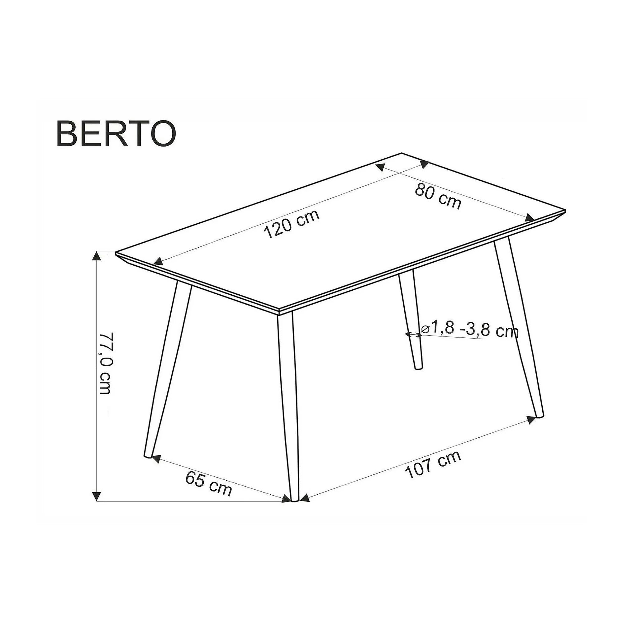 Masa BERTO, stejar/negru, 120x80x77 cm