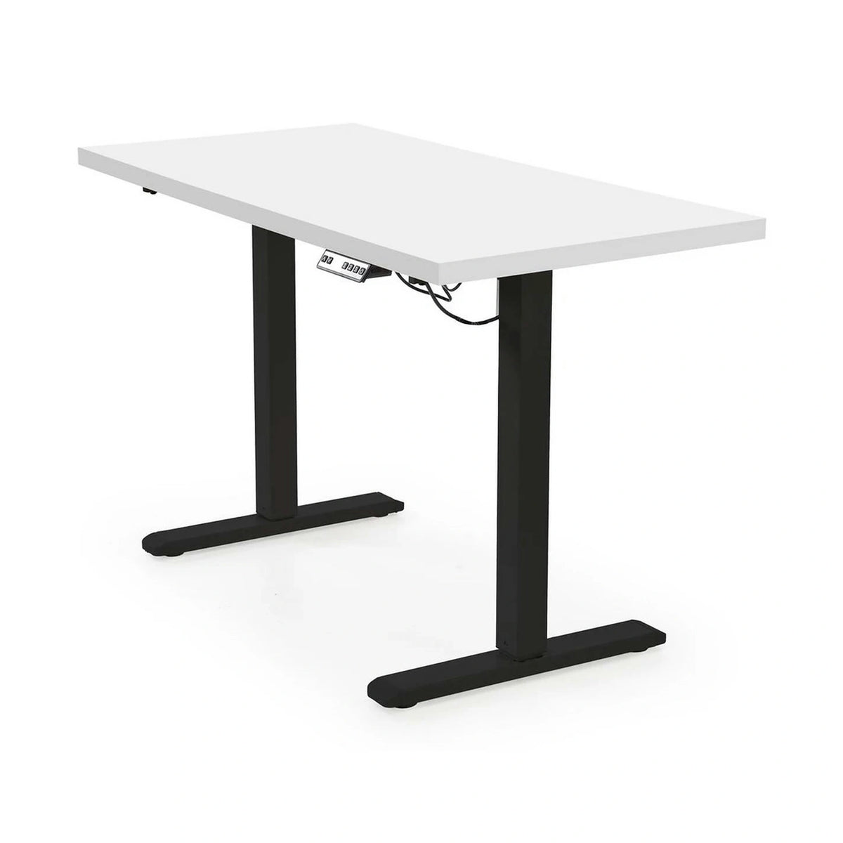 Masa birou B54, alb/negru, PAL laminat/otel, 120x60x75-120 cm