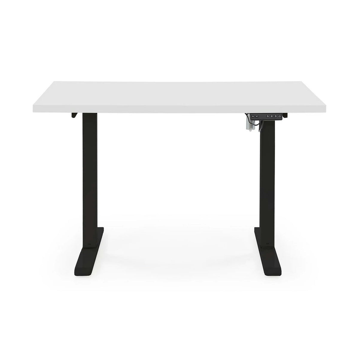 Masa birou B54, alb/negru, PAL laminat/otel, 120x60x75-120 cm